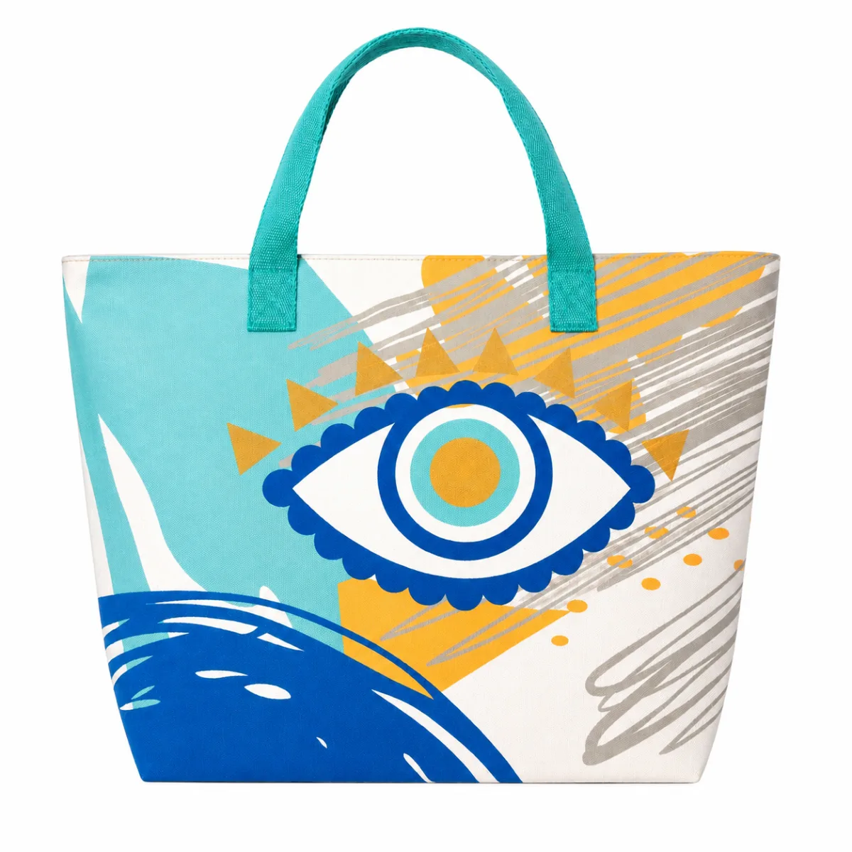 Beach Tote Bag Evil Eye Printed - Blue & Orange | C2855-BL