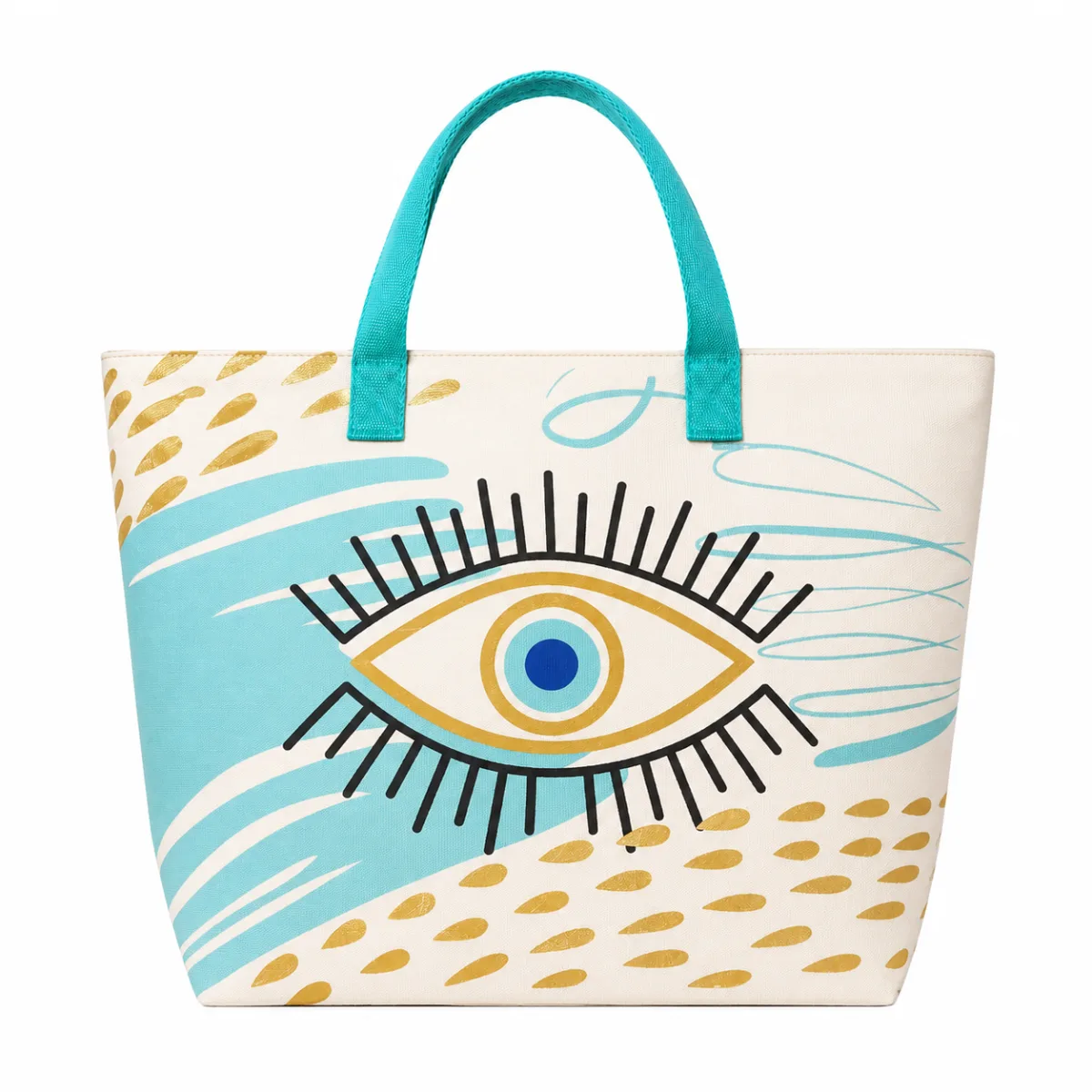 Beach Tote Bag Evil Eye Printed - Turquoise | C2856-BL