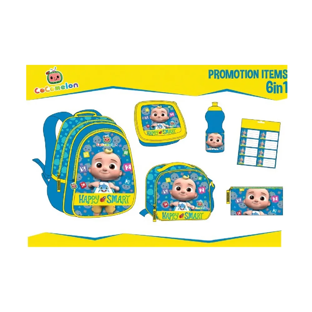 Kids School Backpack Set - Cocomelon Happy & Smart (6-in-1 Set) | CMPR23-1B