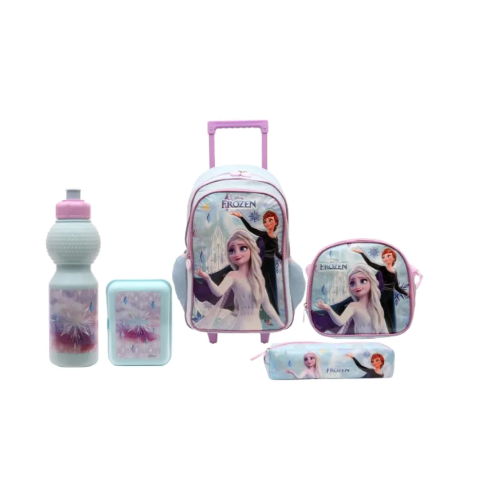 Kids Trolley School Backpack Set - Frozen Elsa & Anna Design (5-Piece Set) | 500219