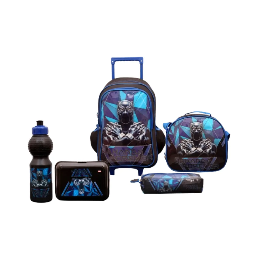 Kids Trolley School Backpack Set - Black Panther Wakanda Forever Design (5-Piece Set) | 500050