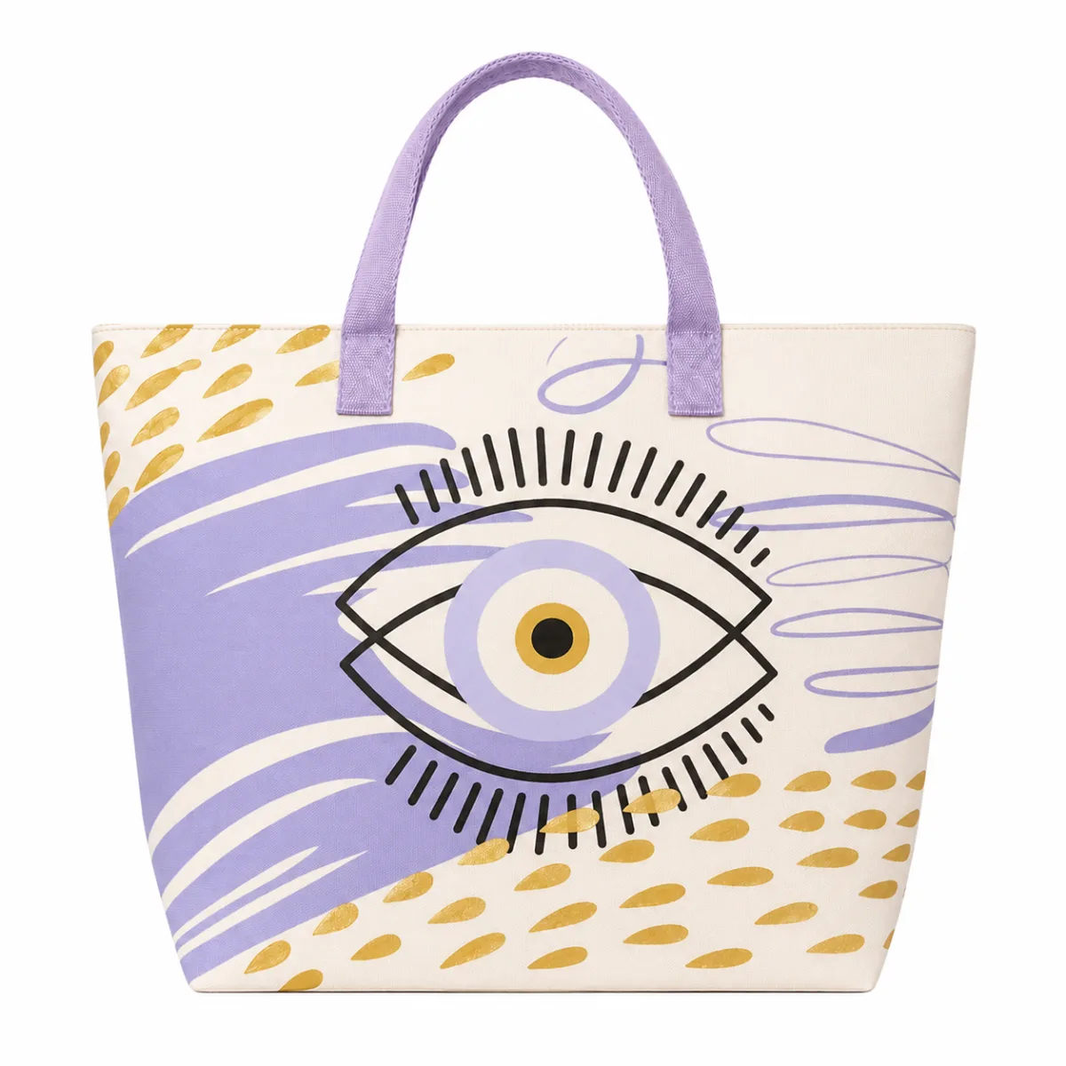 Beach Tote Bag Evil Eye Printed - Purple | C2855-PR