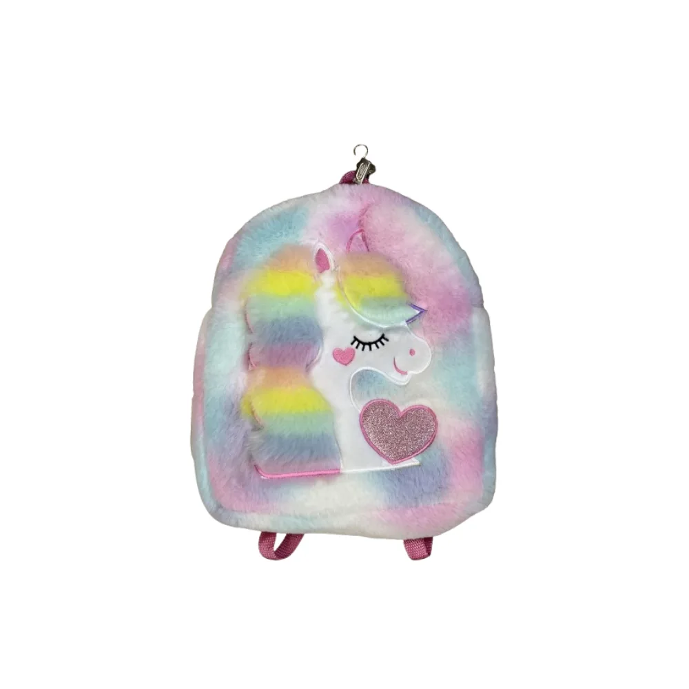 Kids Plush Unicorn Backpack - Rainbow Soft Fur Design | 356-1